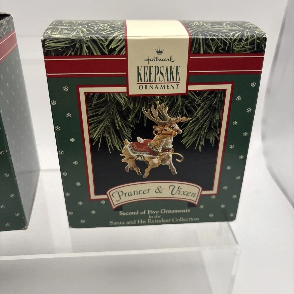 Vtg~Hallmark Ornaments~Lot of 2~Donder & Blitzen/Prancer & Vixen~IOB